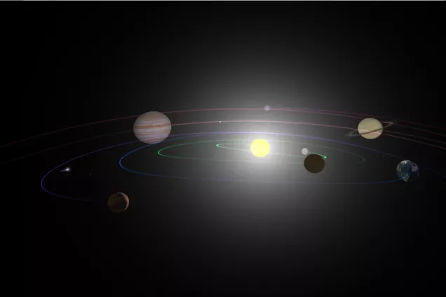 planets on dark background